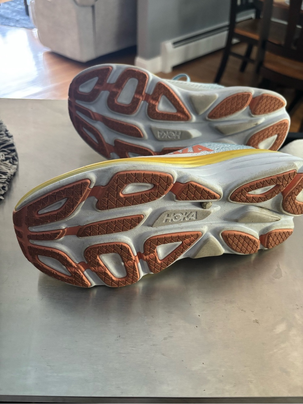 Hoka One One Light Blue Sneakers with Yellow Midsole and Coral Logo - Picture 3 of 5